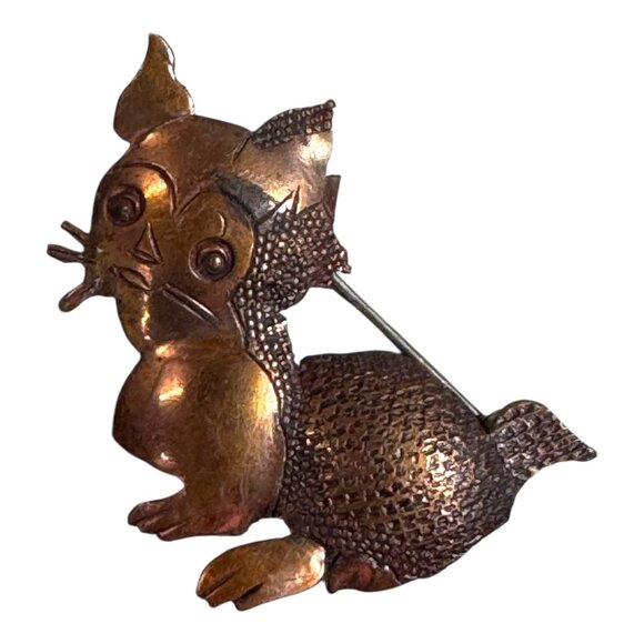 Vtg 1950s Temming Handwrought Copper Cat Brooch Pin MCM Anthropomorphic Signed - Picture 2 of 6